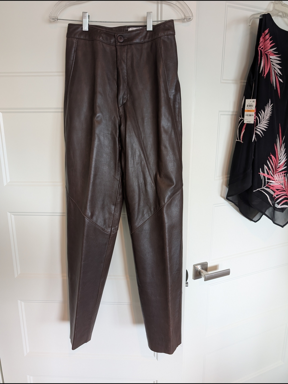 Brown Leather Women's Tapered Pants